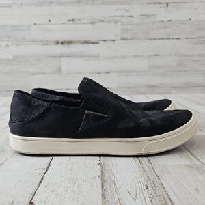 Olukai Pehuea Pa'I Women's Black Canvas Camo Slip On Shoes Size 7.5